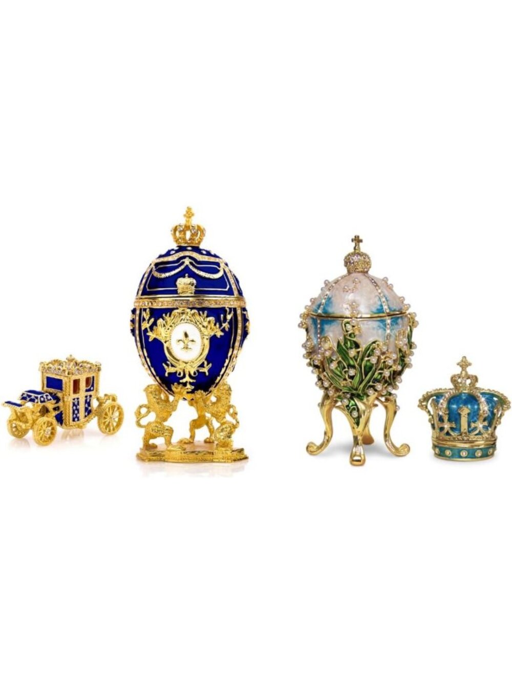 Decorative Blue Easter Egg & White Lilies Replica with Vintage Carriage Box
